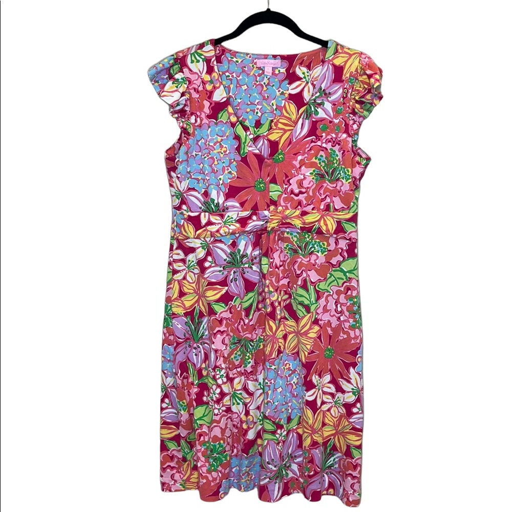 LILLY PULITZER Bright Pink Hotty Ruffles Floral Dress